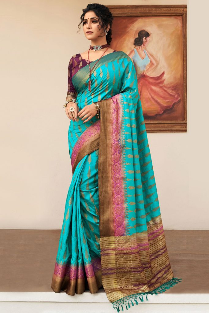 Sky Blue Banarasi Art Silk Saree
