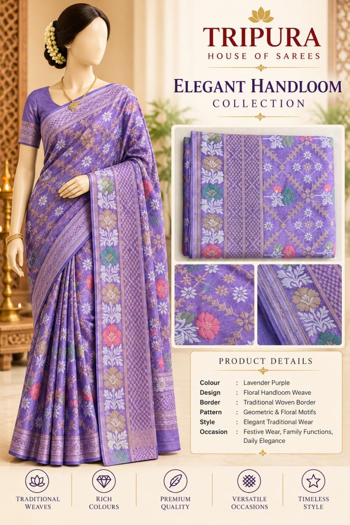 Lavender Purple Floral Jacquard-Style Saree