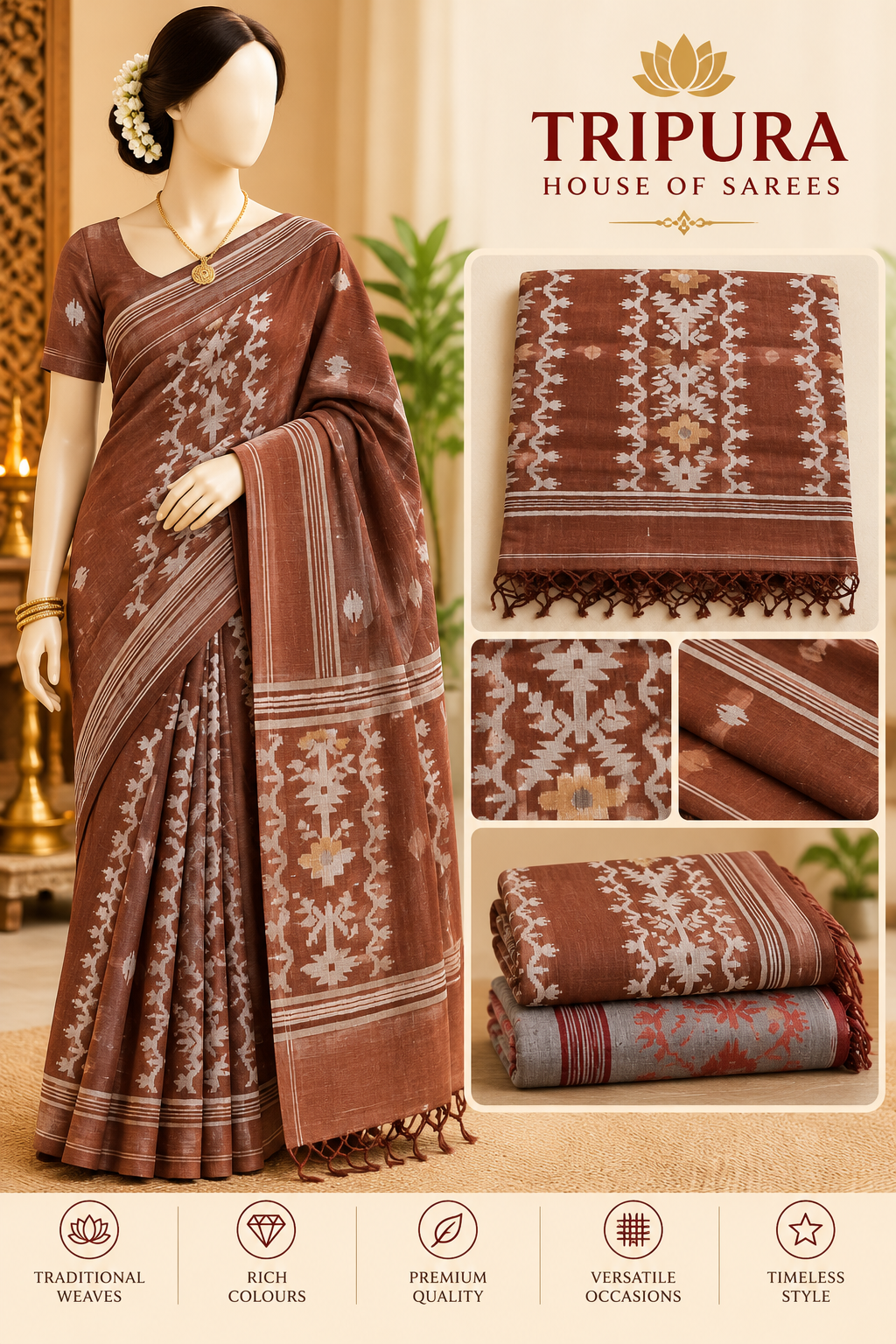 Tripura Brown Ikat Saree Collection Tripura Brown Ikat Saree Collection