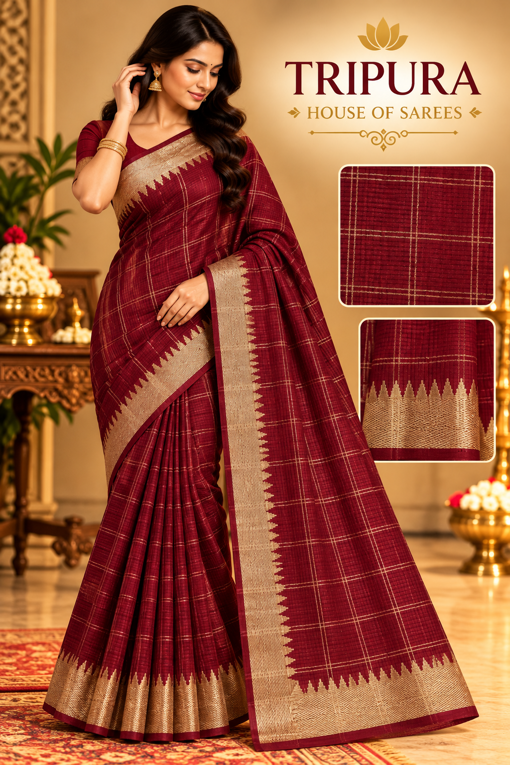 Tripura Maroon Zari Saree Elegance Tripura Maroon Zari Saree Elegance