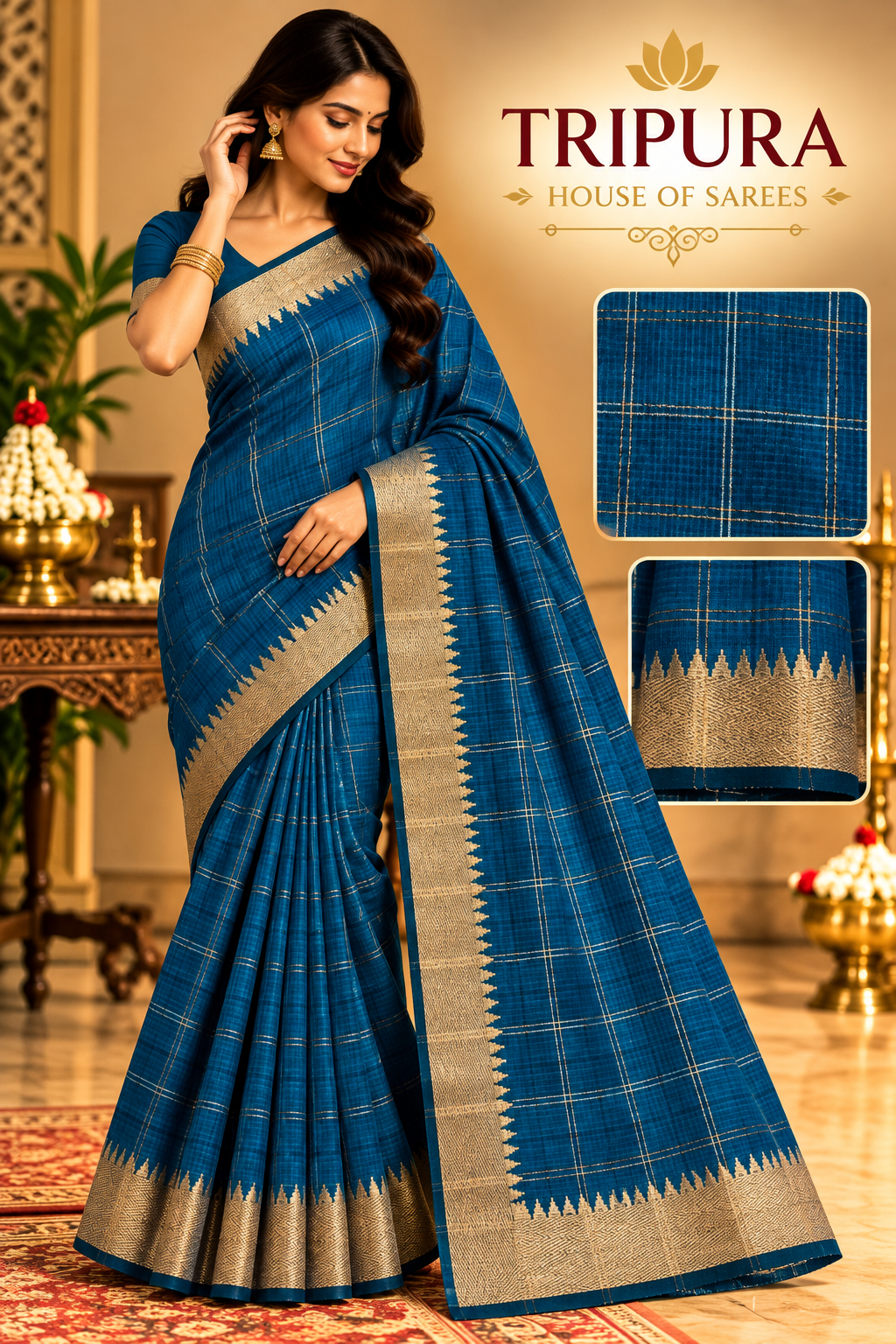 Tripura Teal Zari Saree Elegance Tripura Teal Zari Saree Elegance
