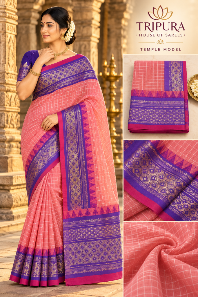 Cotton Gadwal Saree with Purple Border