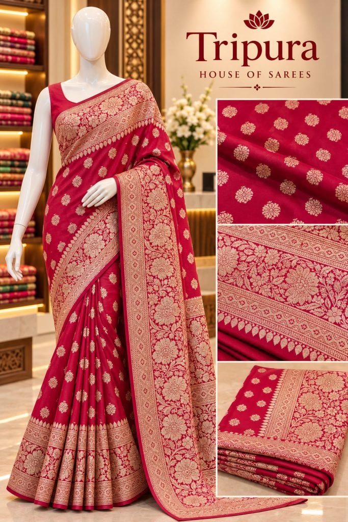Rani Pink Gold Floral Brocade Saree