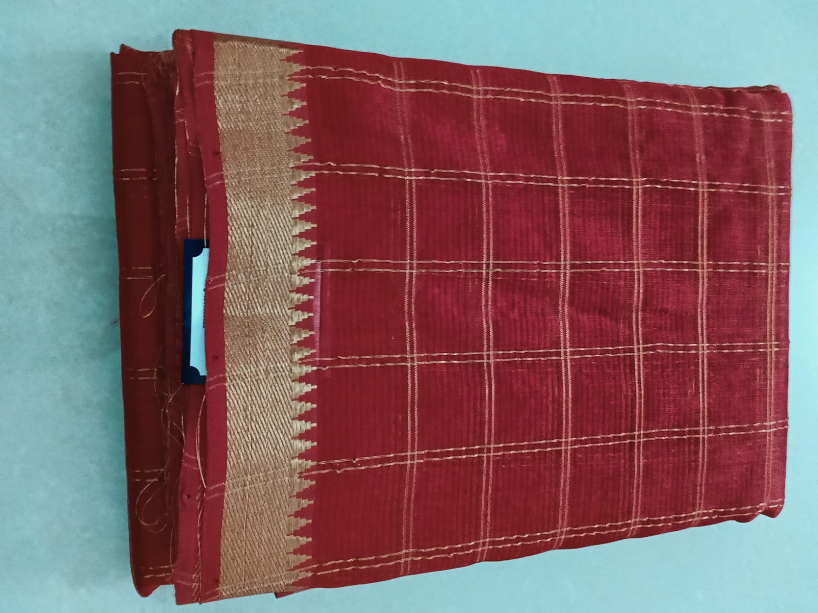 Maroon- Zari Checked Saree - Image 3