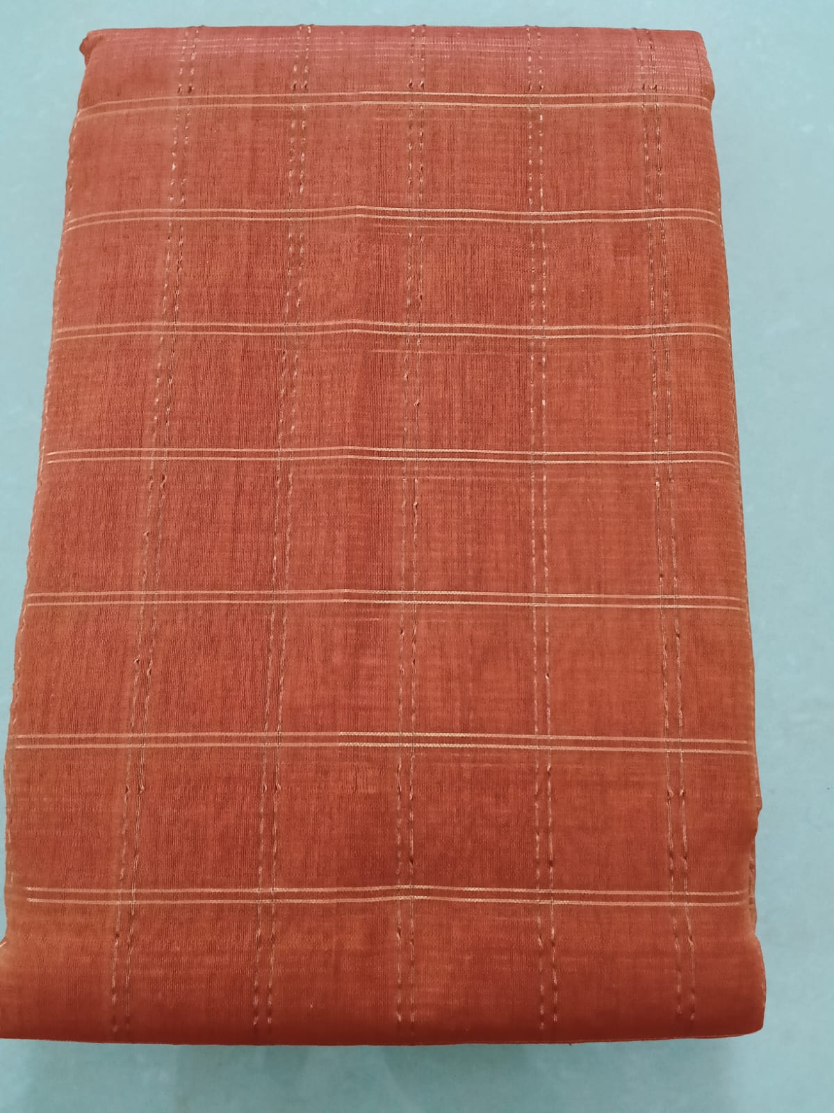 Rust-Color- Zari Checked Saree - Image 3