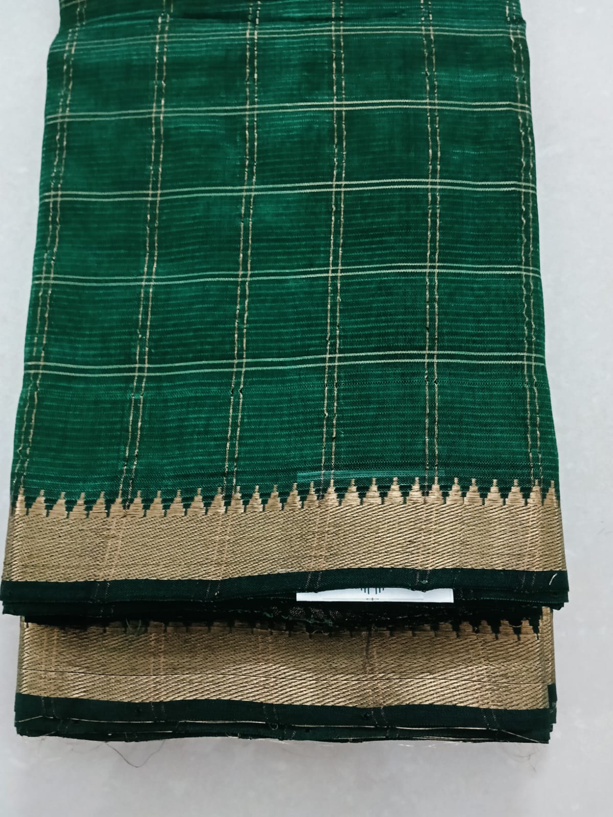 Green Gold Zari Checked Saree - Image 5