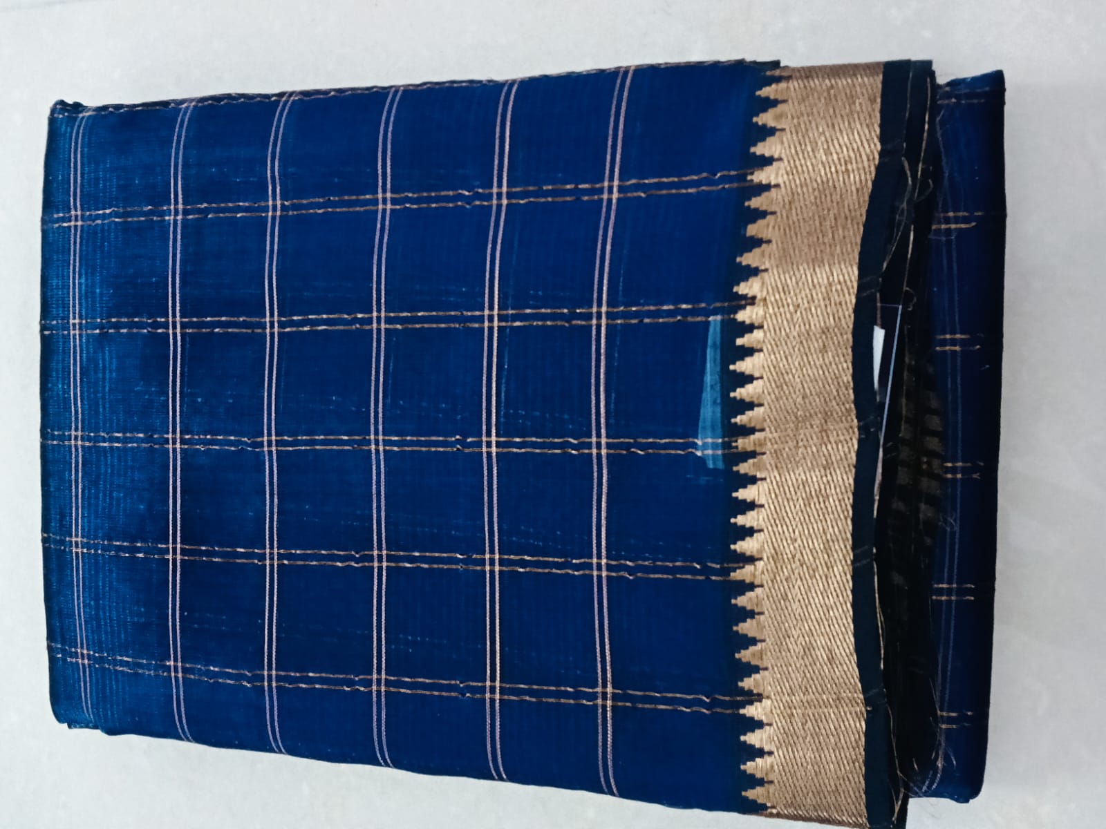 Blue-Color- Zari Checked Saree - Image 3