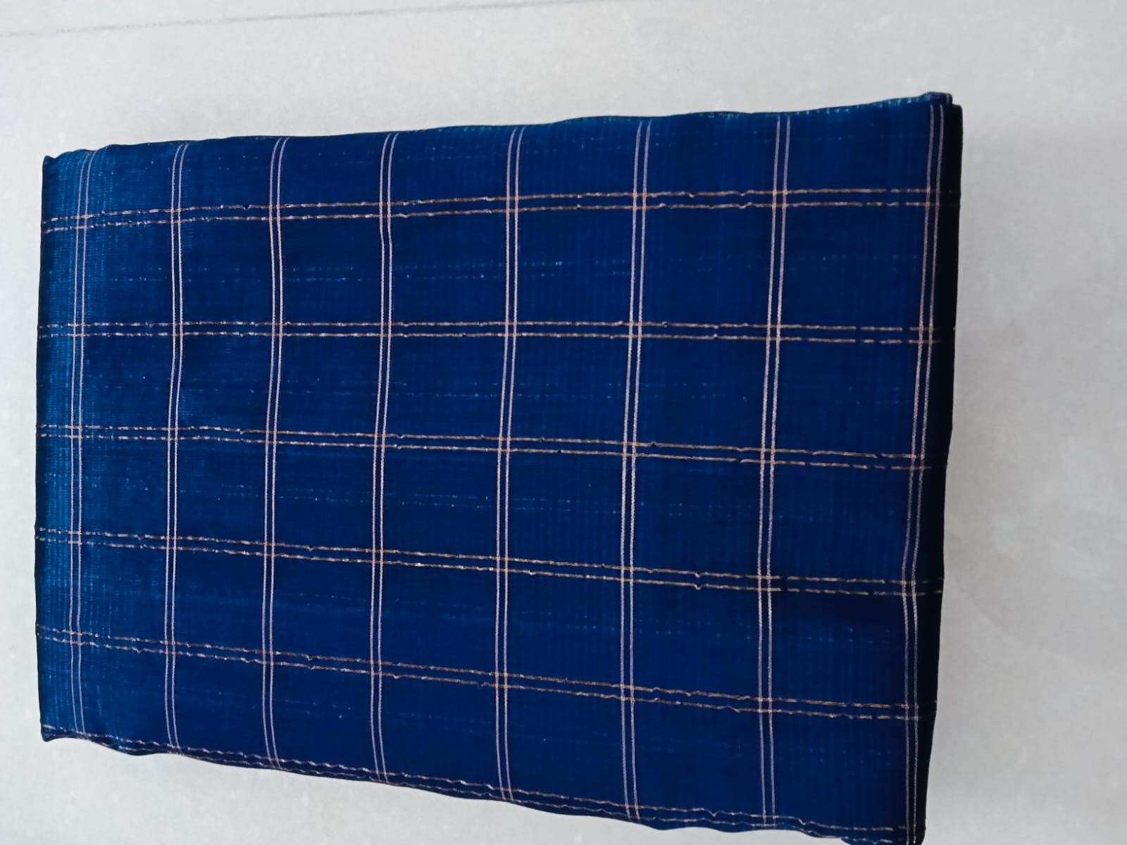 Blue-Color- Zari Checked Saree - Image 4