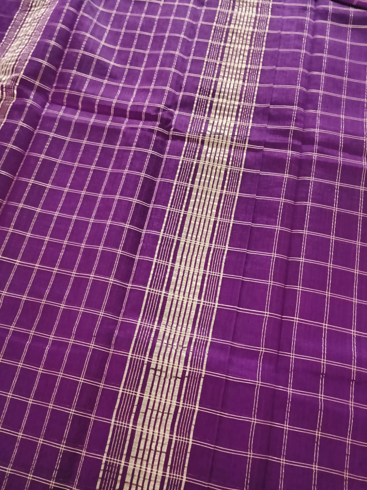 Violet Gold Zari Checked Saree - Image 5