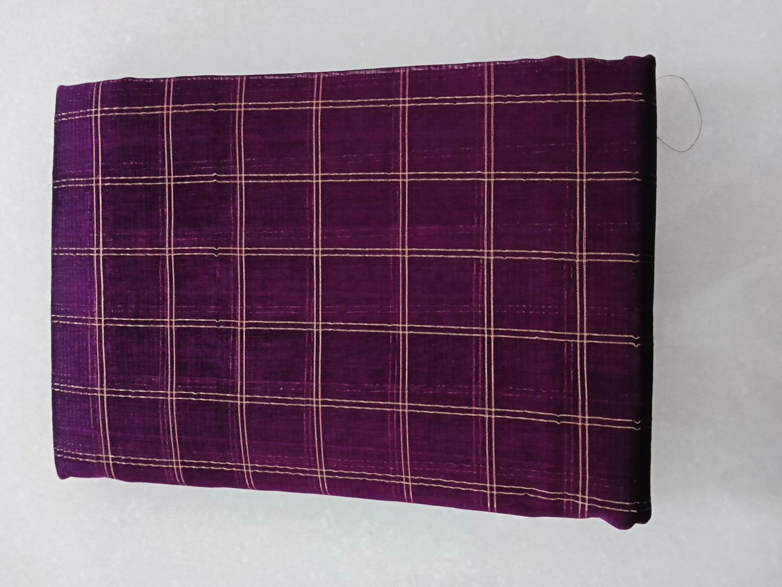 Violet Gold Zari Checked Saree - Image 3