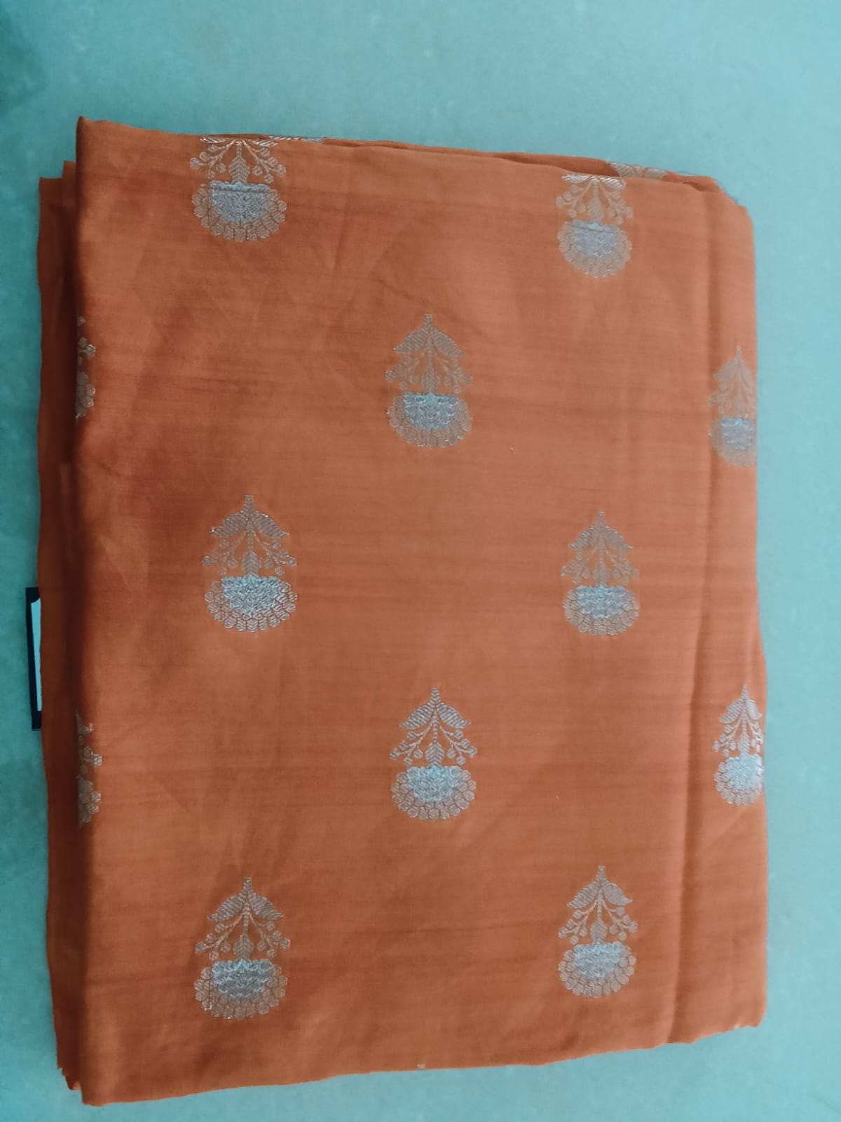 Rust Orange Dress Material with Silver Floral Butti Work - Image 2