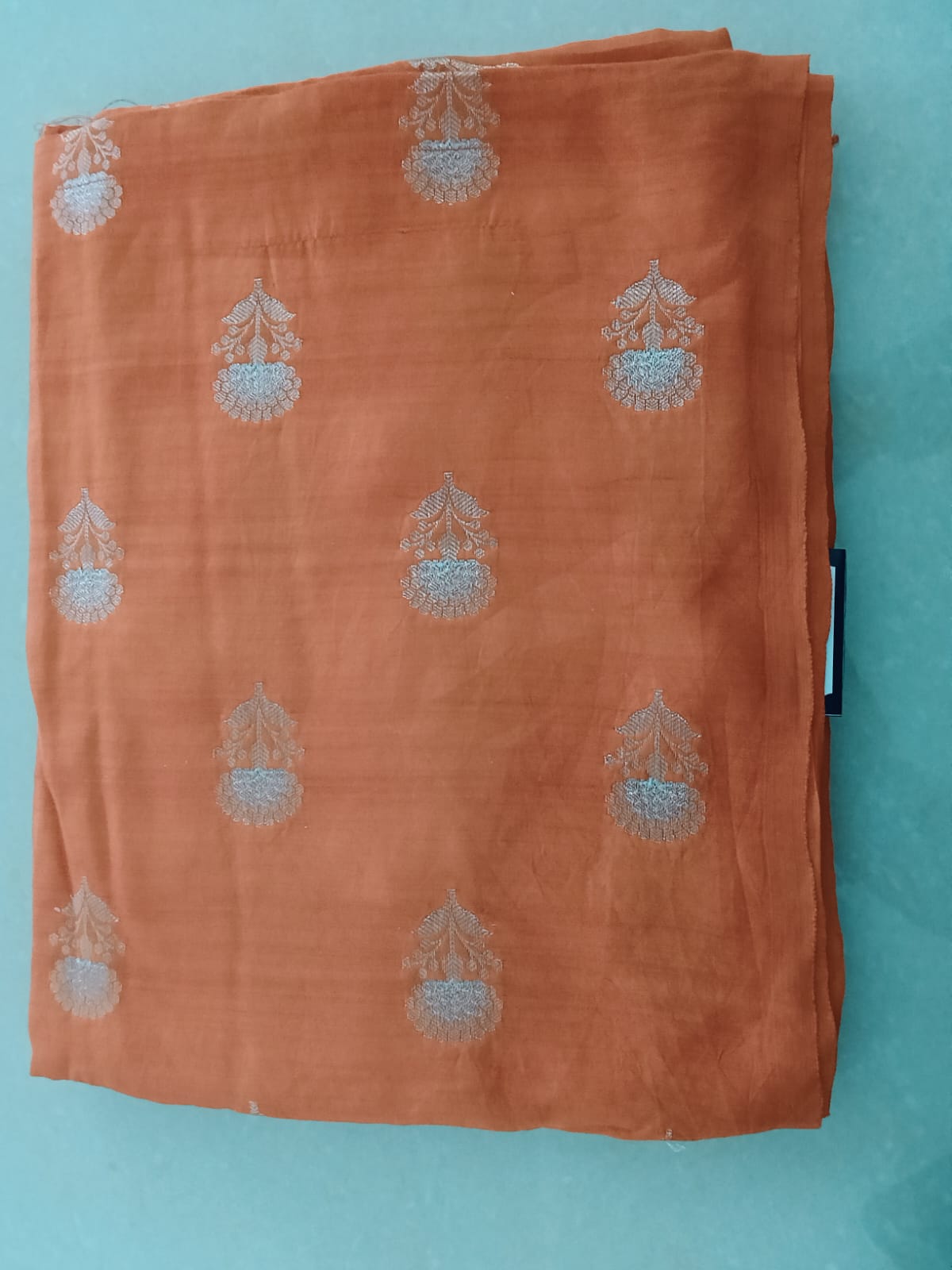 Rust Orange Dress Material with Silver Floral Butti Work - Image 4
