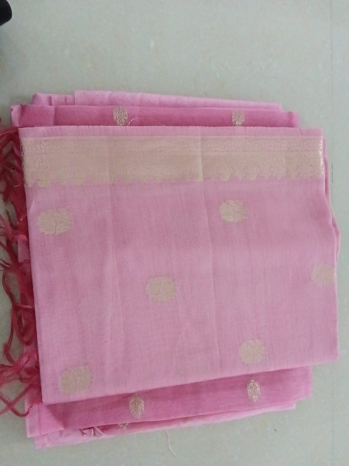 Rose Pink Dress Material with Gold Butti Design - Image 3
