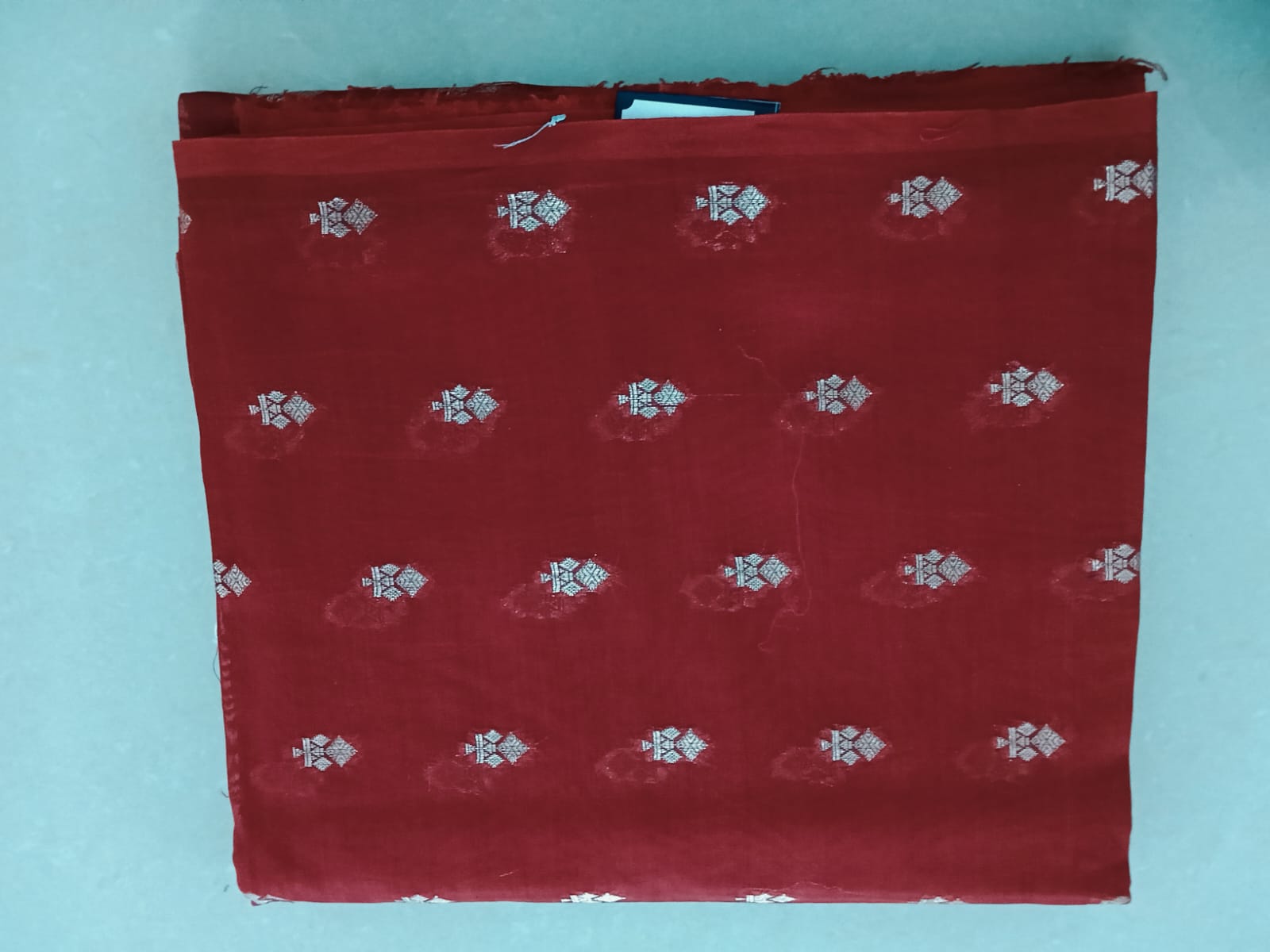 Rose Red & Orange Floral Zari Dress Material - Image 3