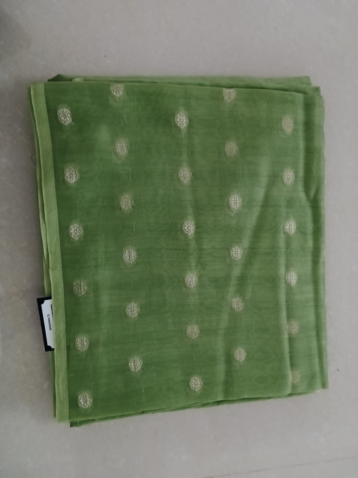 Green Dress Material with Silver Floral Zari Border - Image 3