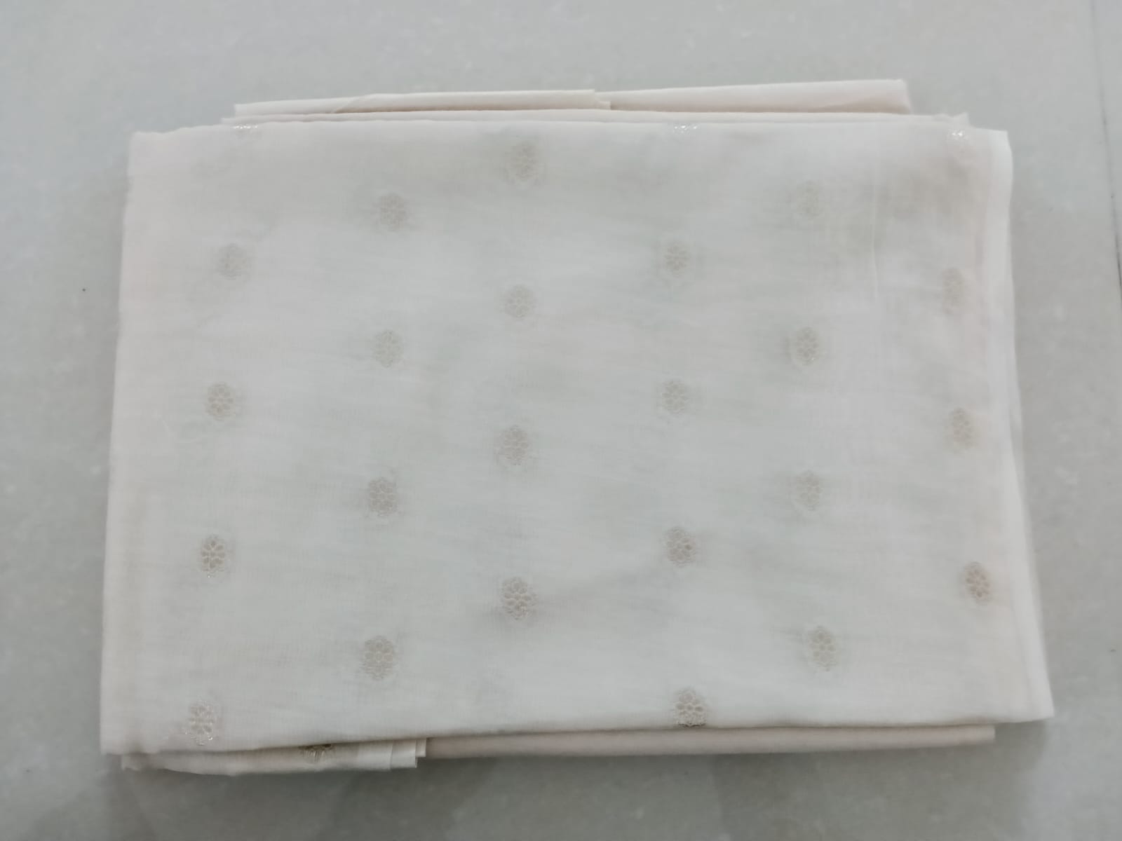 Ivory White & Mustard Yellow Dress Material with Silver Zari Border - Image 3