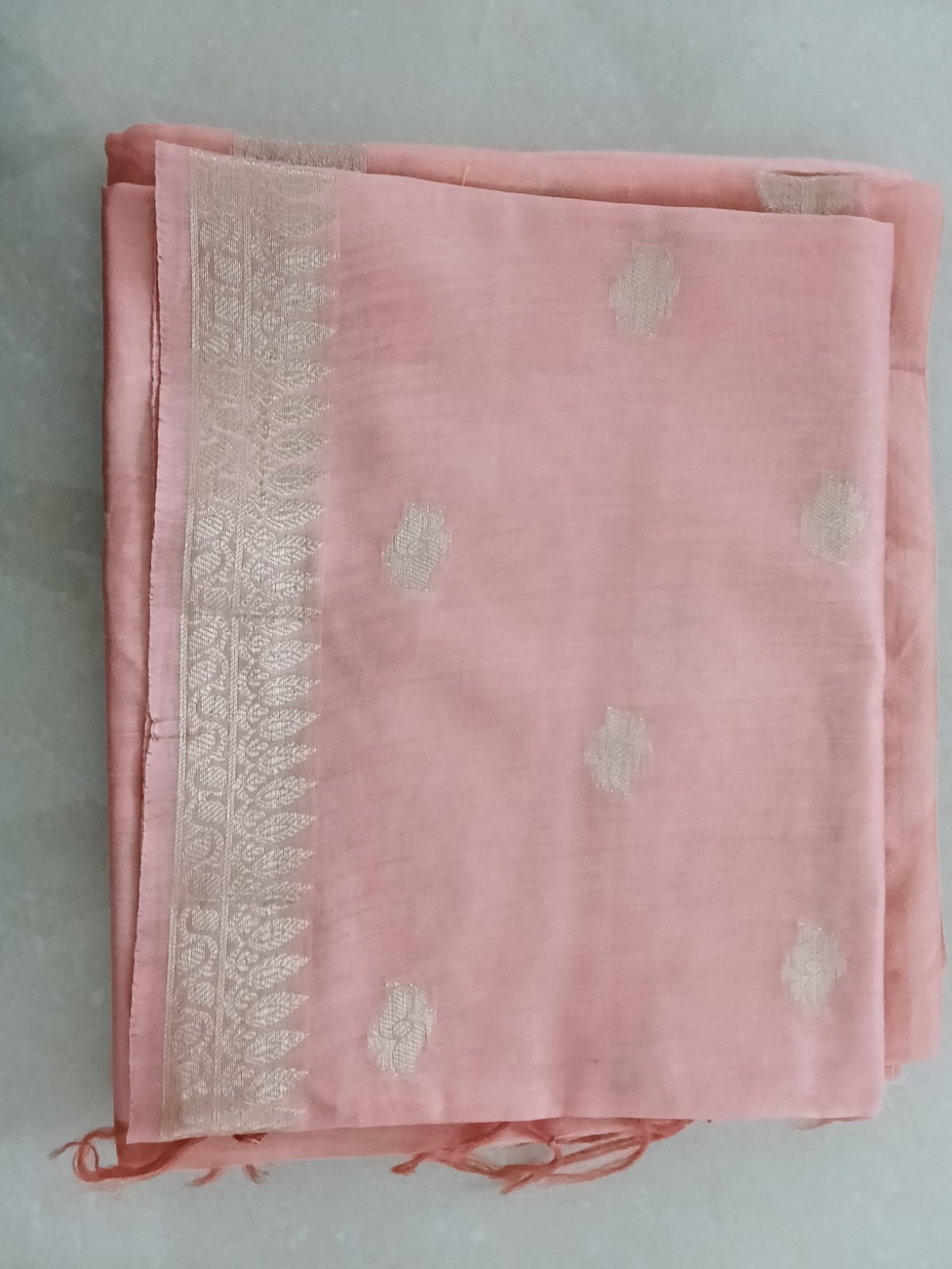 Dusty Pink Dress Material with Metallic Leaf Butti - Image 4