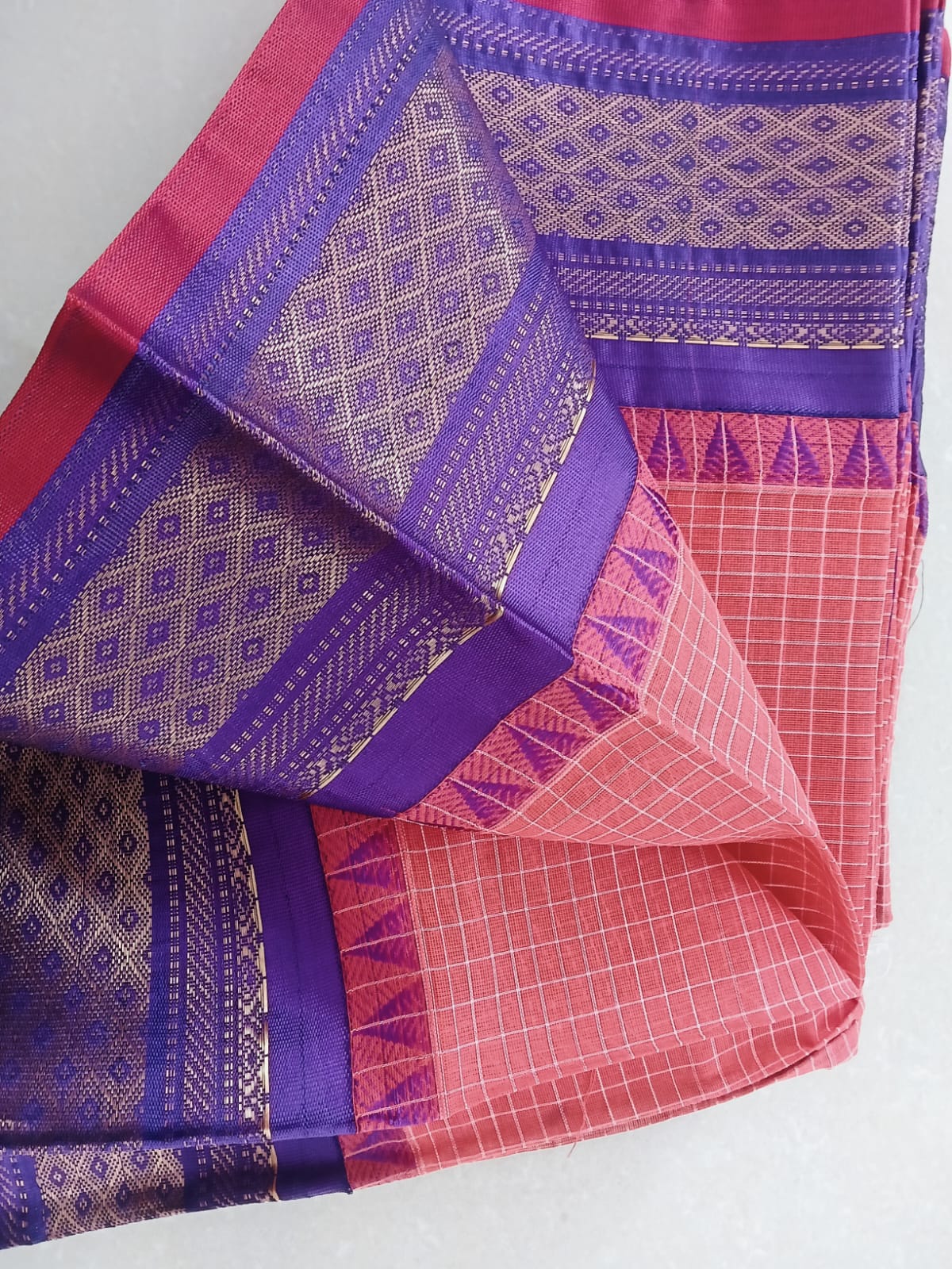 Cotton Gadwal Saree with Purple Border - Image 4