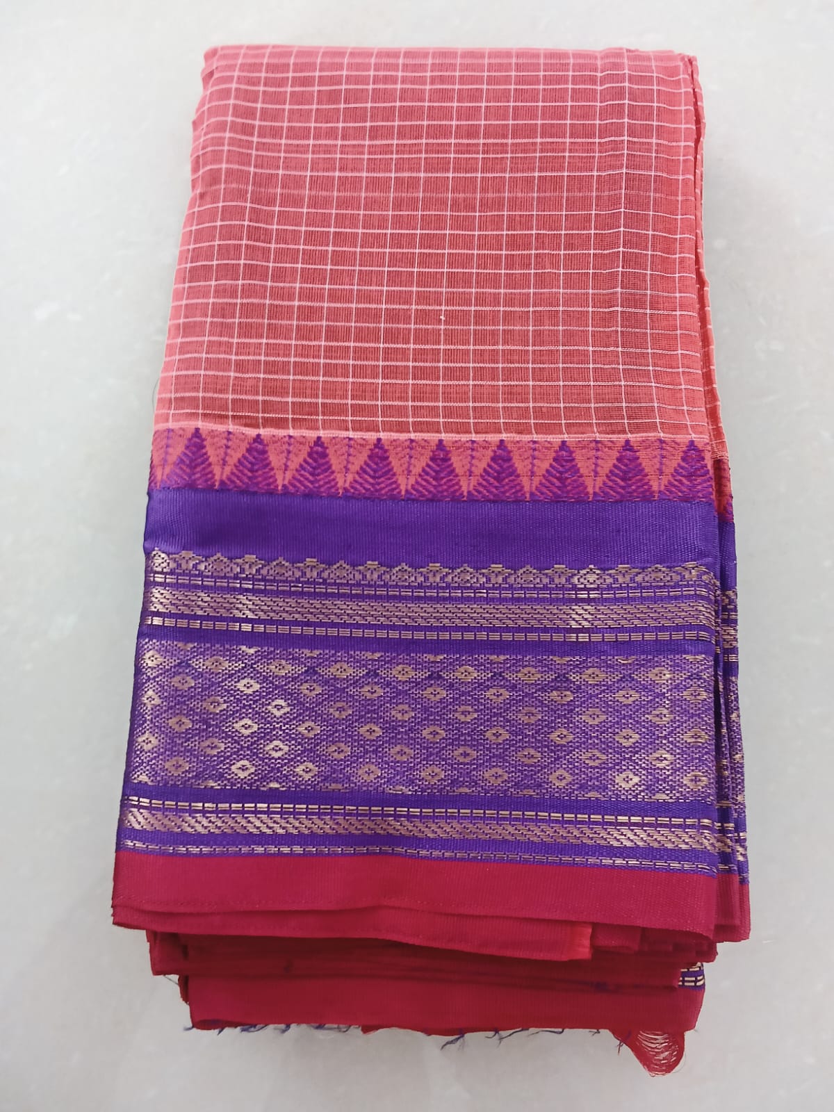 Cotton Gadwal Saree with Purple Border - Image 3