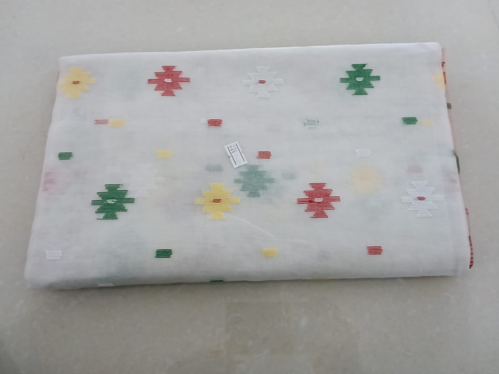 Cotton jamdani with Red& White Color Geometric Pattern Saree - Image 4