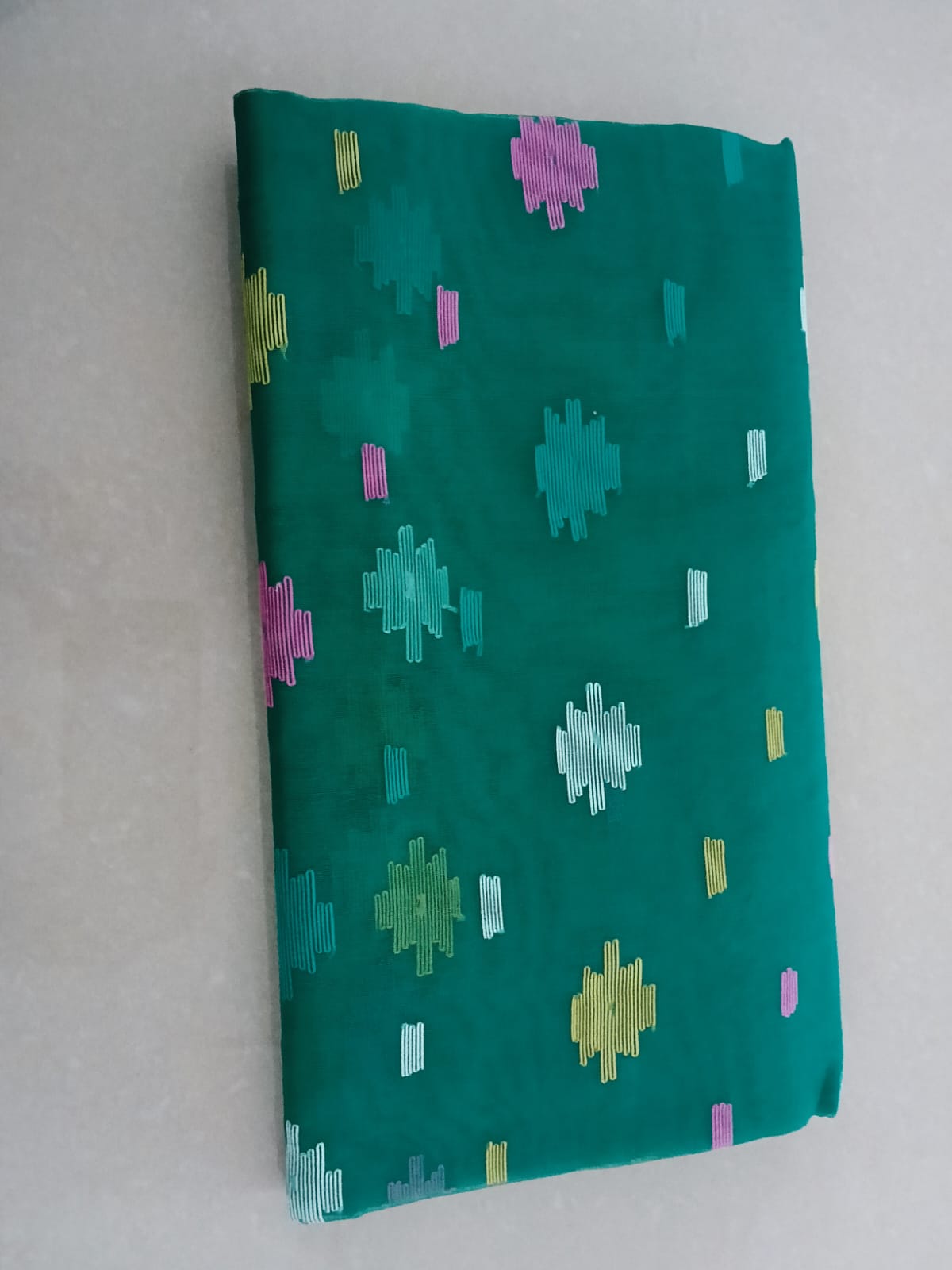 Cotton Jamdani Saree With Teal Color Geometric Pattern - Image 3