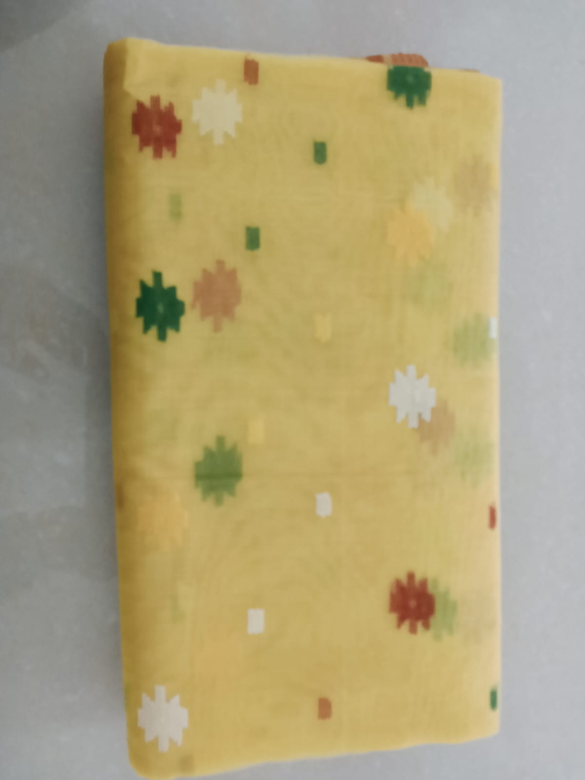 Cotton Jamdani Saree with Yellow Color Geometric Pattern - Image 4