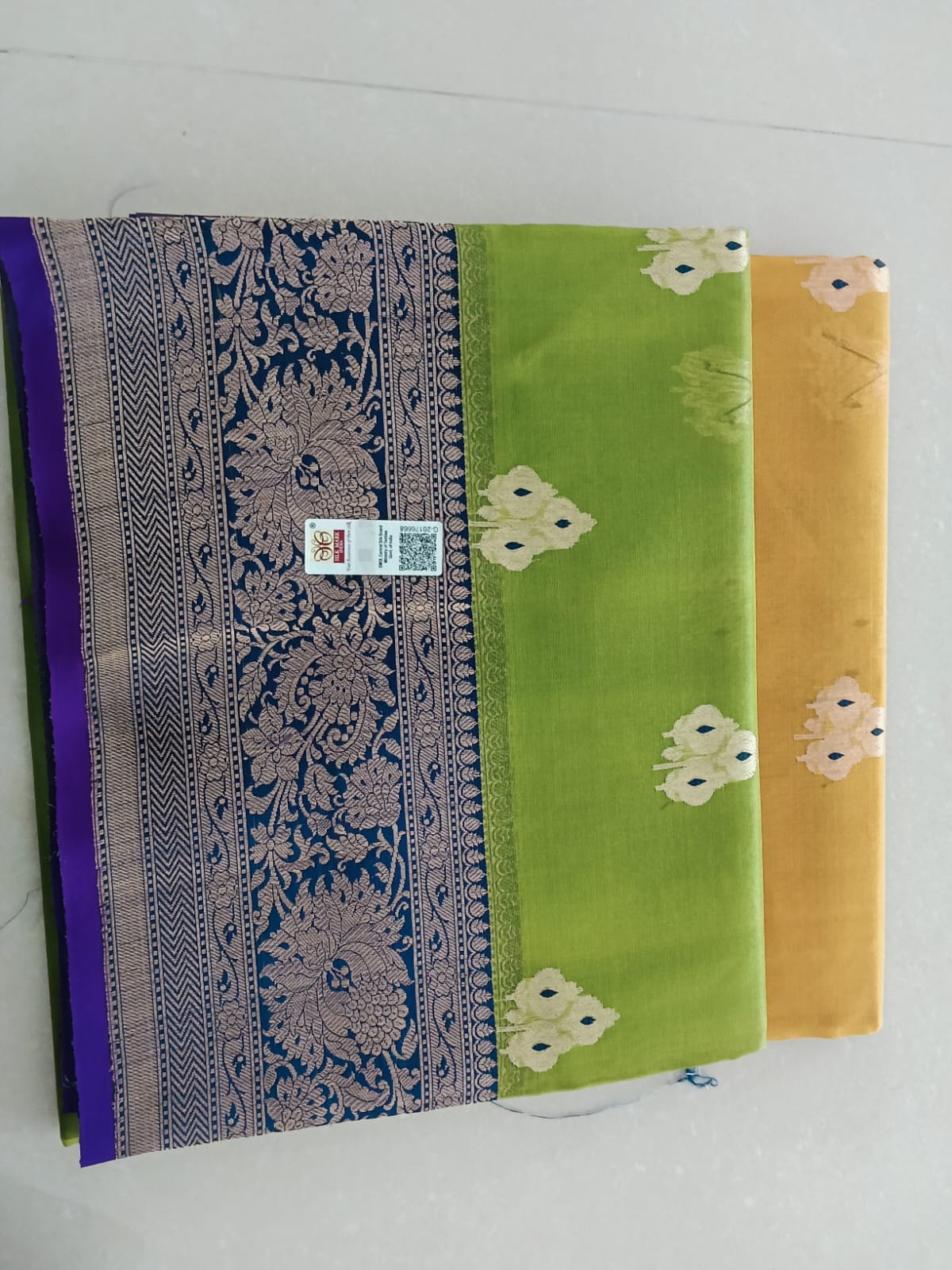 Traditional Kora Banarasi Saree with Green and Yellow Collections - Image 6