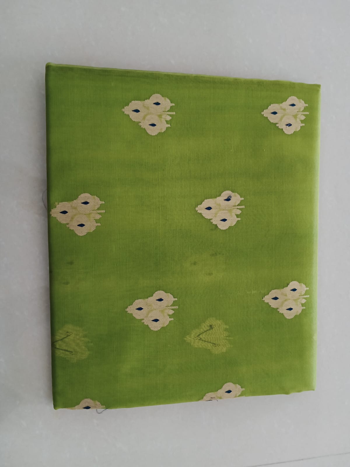 Lime Green & Navy Blue Pattu Saree - Image 3
