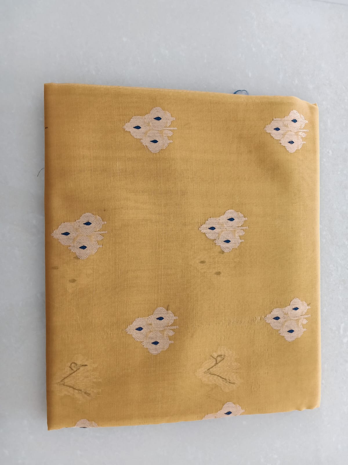 Mustard Yellow & Navy Blue Pattu Saree - Image 3